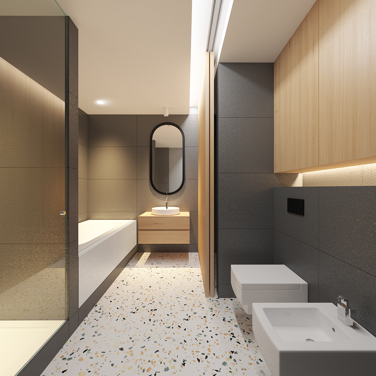 Badkamer met een washok die afgesloten kan worden met schuifdeur