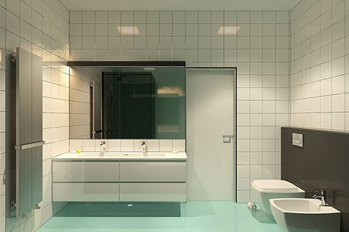 Badkamer met mintgroene vloer