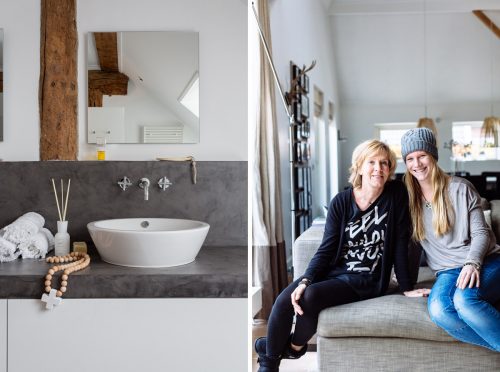 Badkamer met stijlvolle mix van wit, grijs en hout