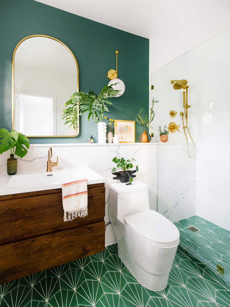 bohemian badkamer groen goud