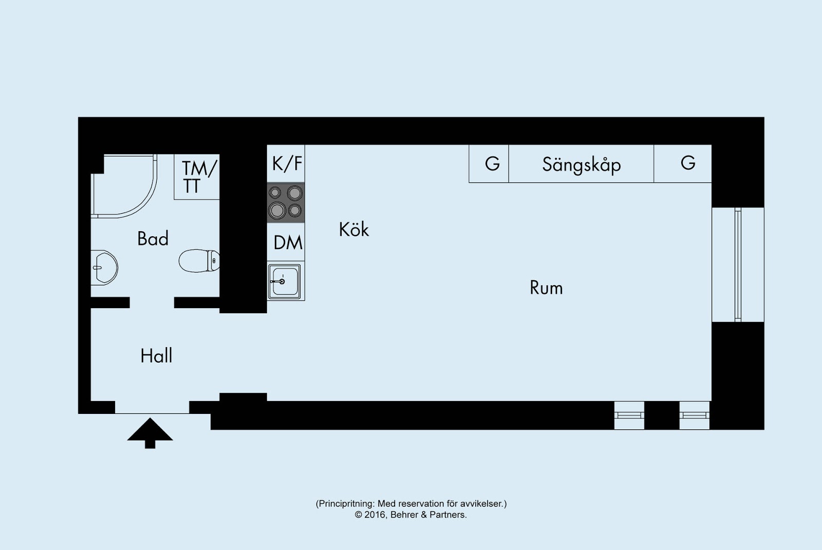 De chique badkamer van een klein appartement van 23m2