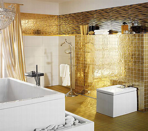 Gouden badkamer tegels