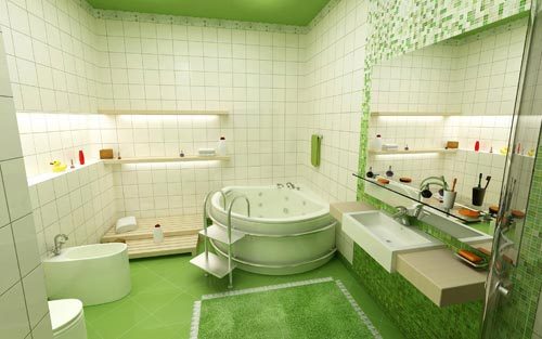 Groene badkamer met jacuzzi