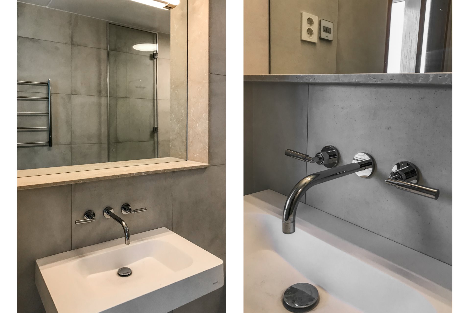 Kleine moderne badkamer met granieten keramische tegels