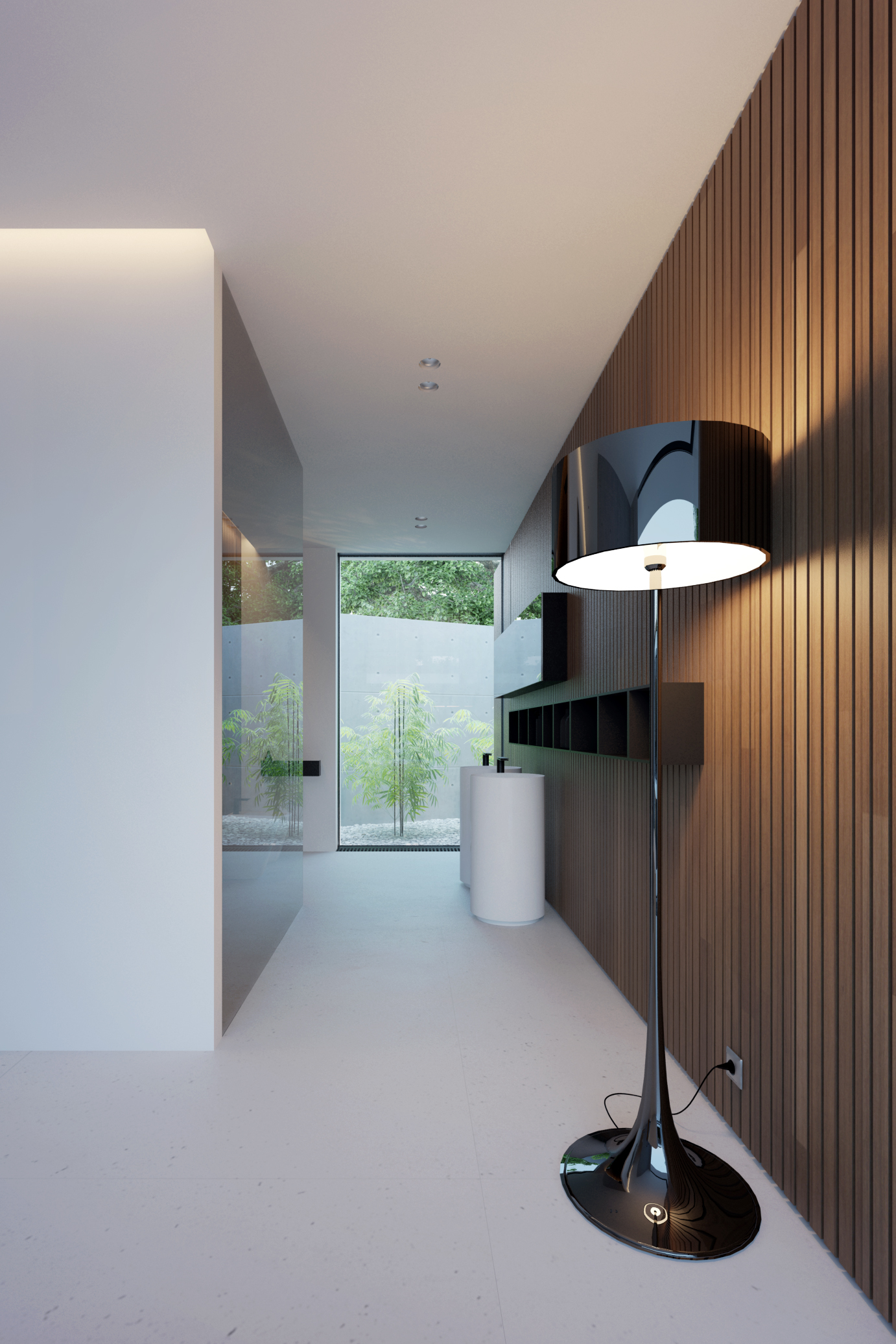 Luxe badkamer met hout, beton en glas