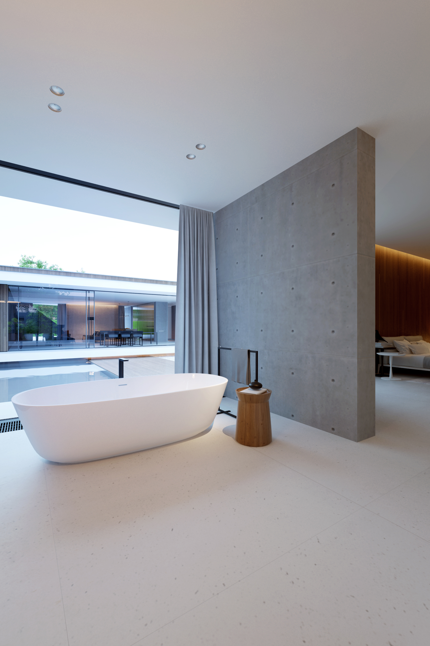 Luxe badkamer met hout, beton en glas