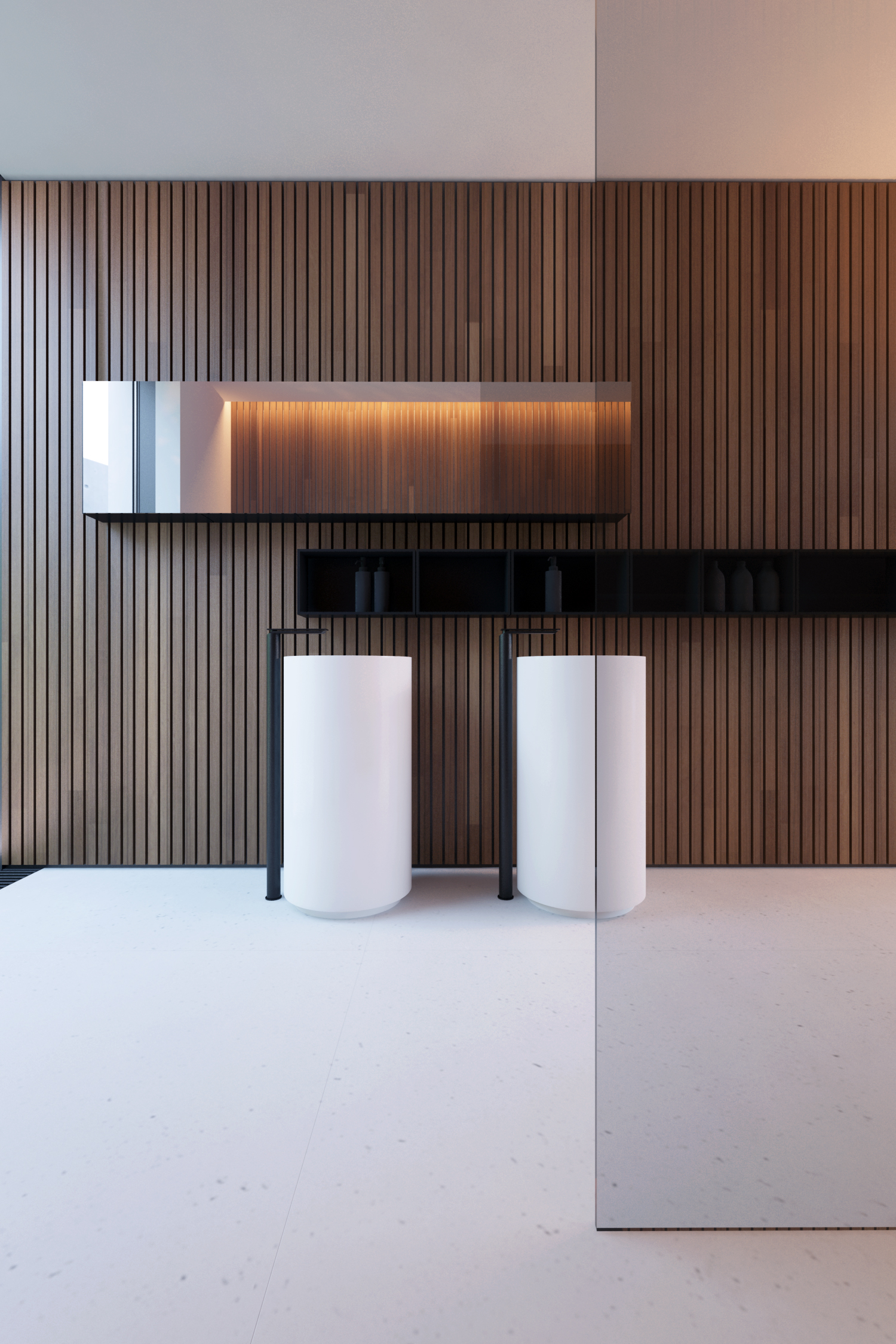 Luxe badkamer met hout, beton en glas