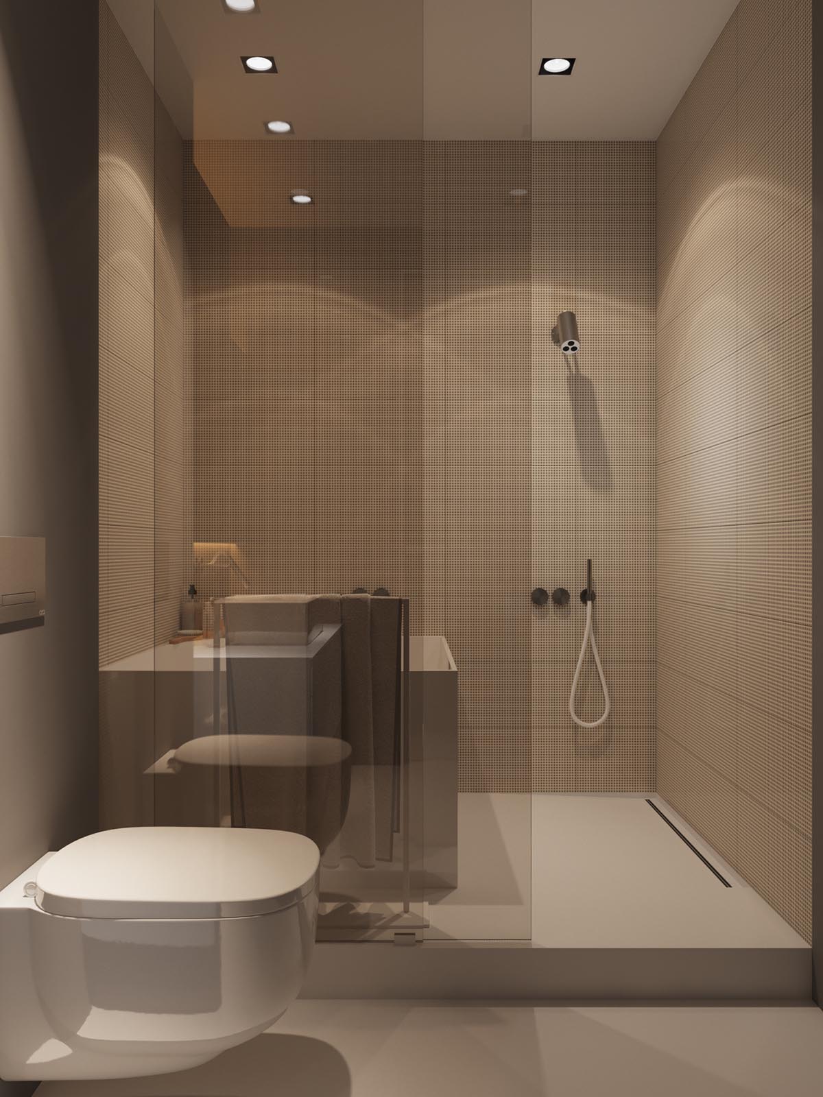 Luxe strakke badkamer met warme tinten