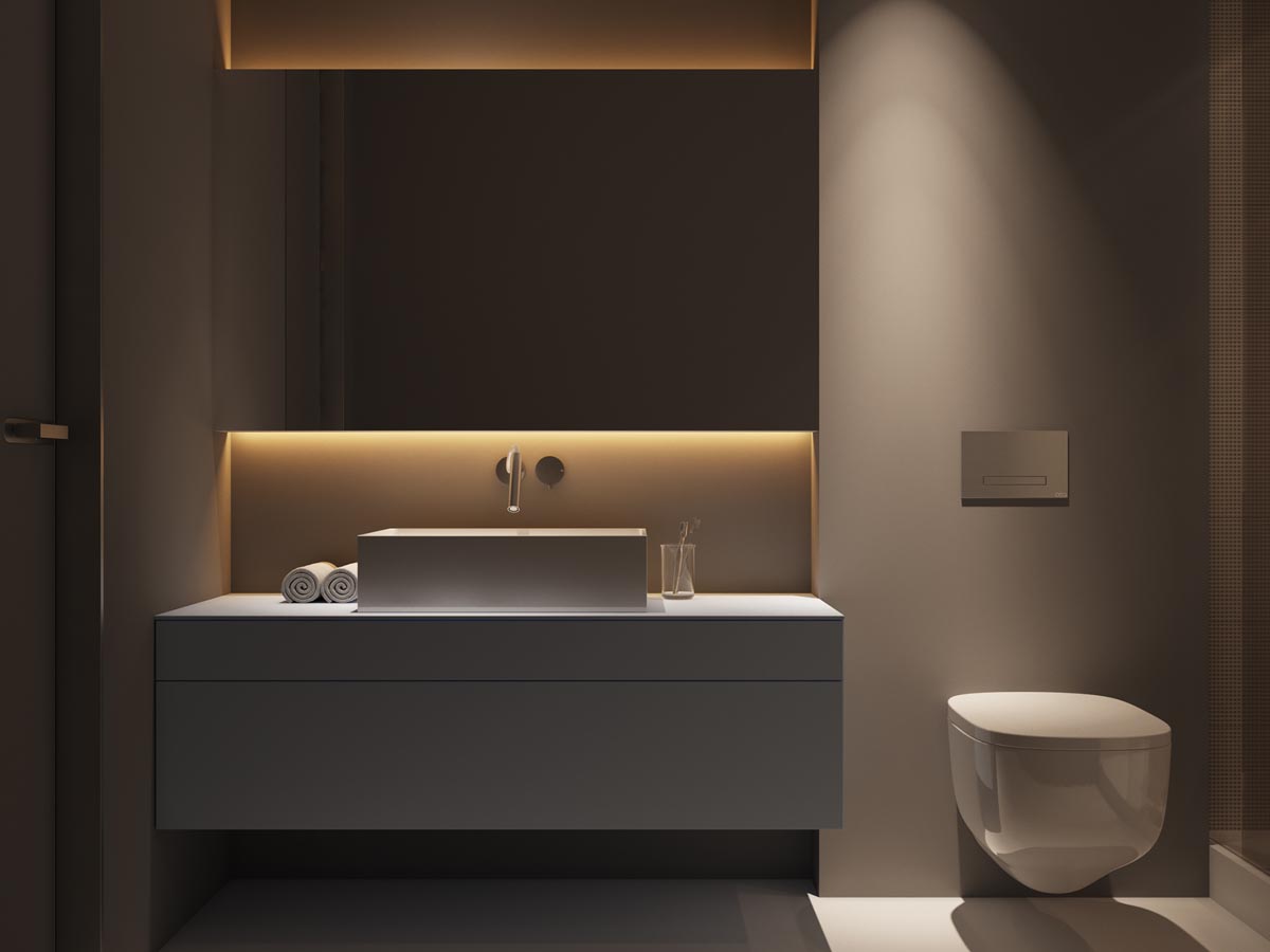 Luxe strakke badkamer met warme tinten