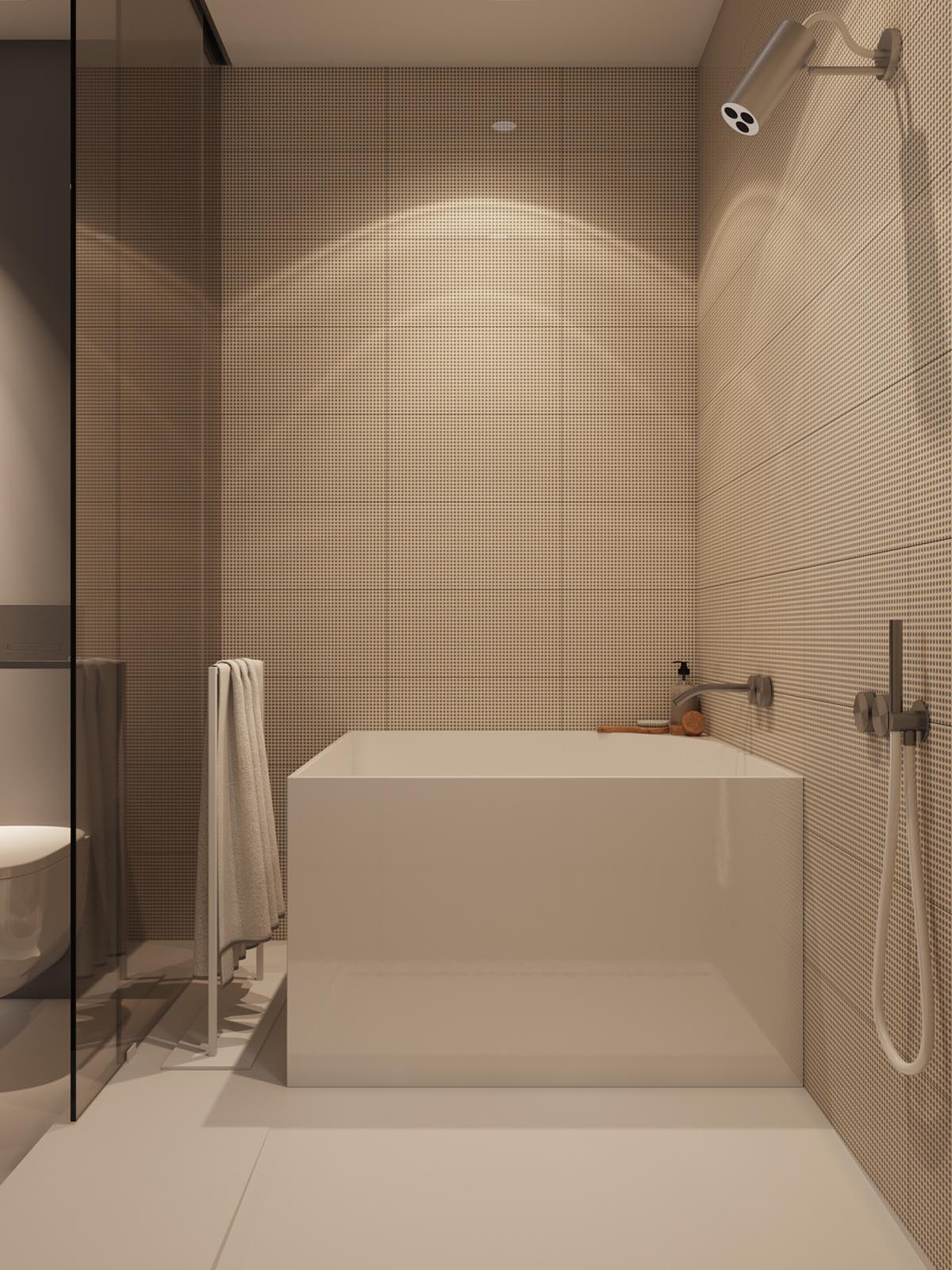 Luxe strakke badkamer met warme tinten