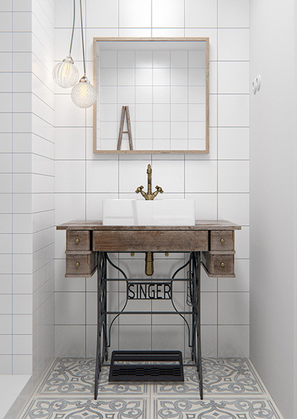 Minimalistisch witte badkamer met industriële vintage elementen