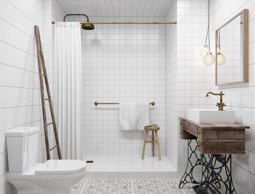 Minimalistisch witte badkamer met industriële vintage elementen
