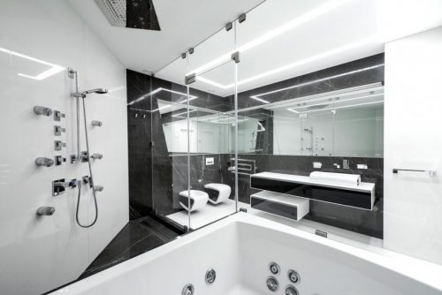 Moderne badkamer met grijs en wit