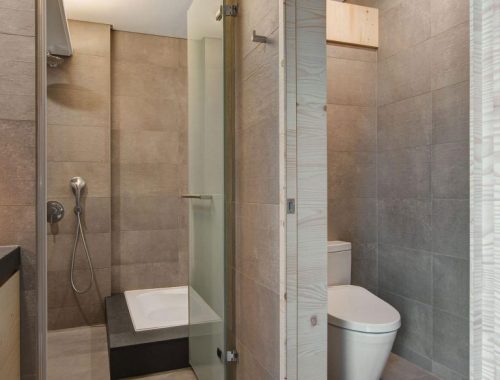 Moderne badkamer met aparte inloopdouche kamer en toilet