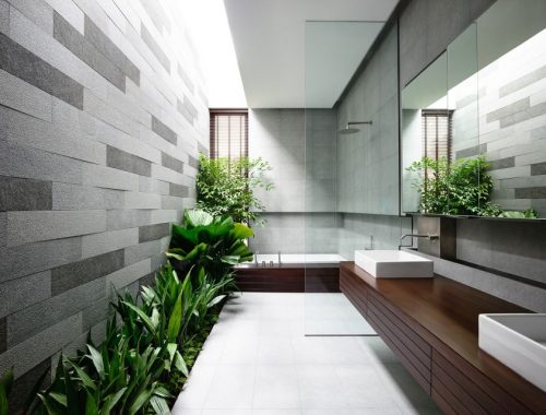 Moderne badkamer met vaste plantenbak