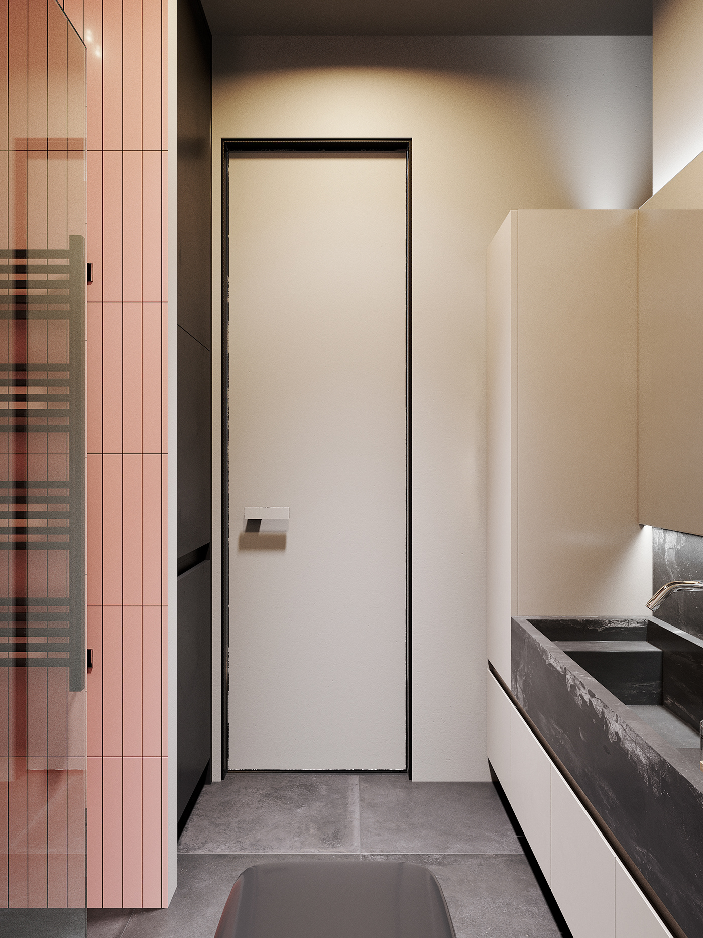 Moderne grijs & roze badkamer
