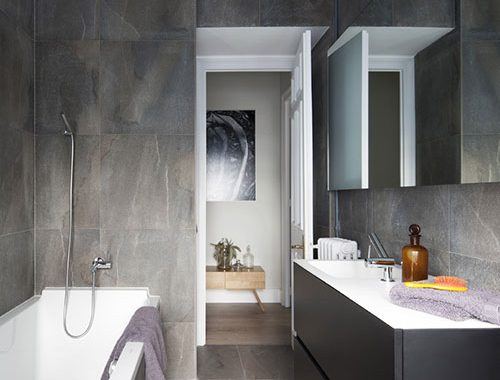 Moderne grijze badkamer
