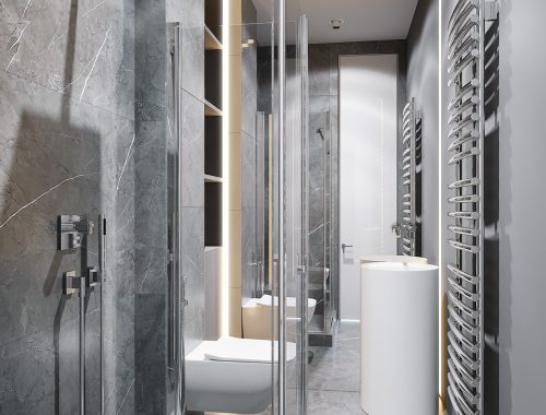 Moderne luxe badkamer met marmeren tegels