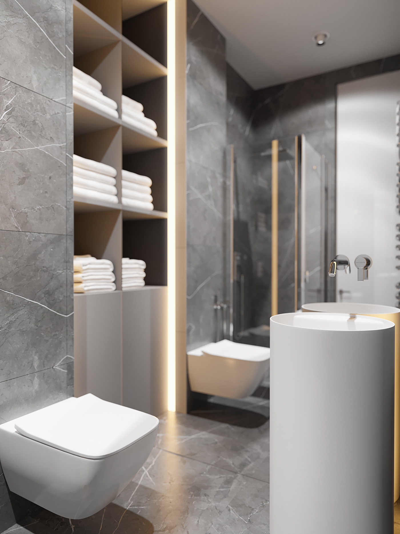 Moderne luxe badkamer met marmeren tegels