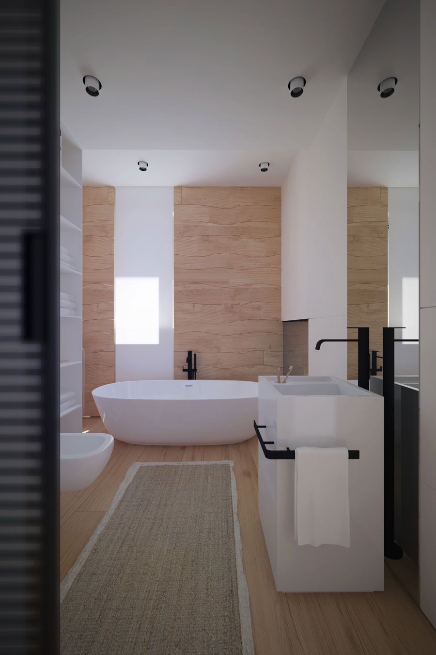 Moderne semi-transparante badkamer en suite