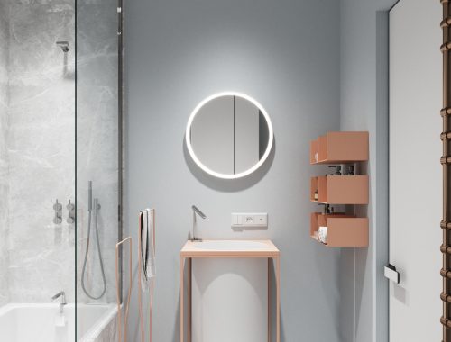 Moderne zachte badkamer met grijs en roze
