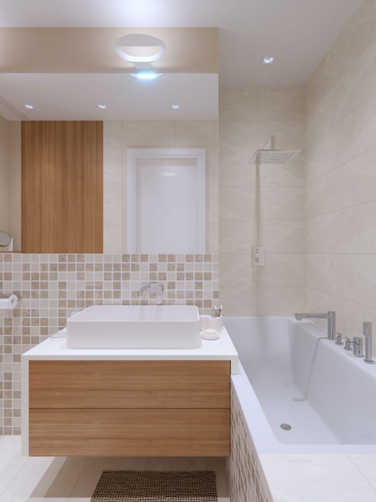 Mooseberry Design ontwerpt de droombadkamer in een klein studio appartement