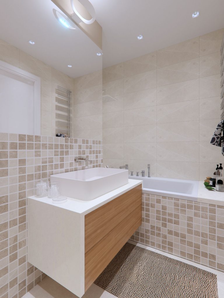 Mooseberry Design ontwerpt de droombadkamer in een klein studio appartement