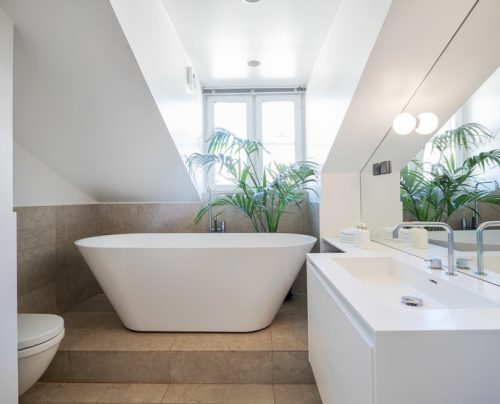 Ruime badkamer van luxe Scandinavisch penthouse