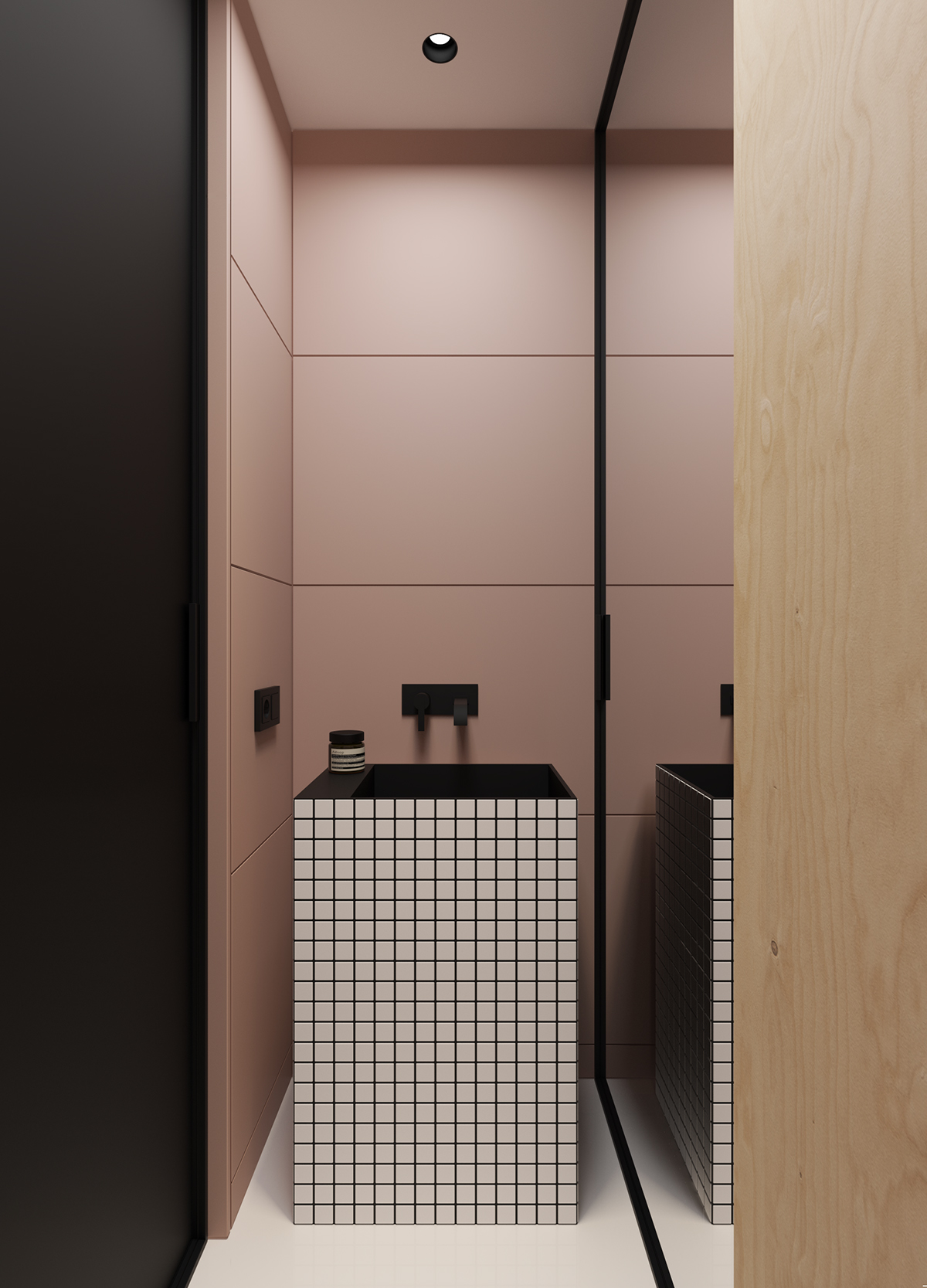 Stoere oud roze kleine badkamer