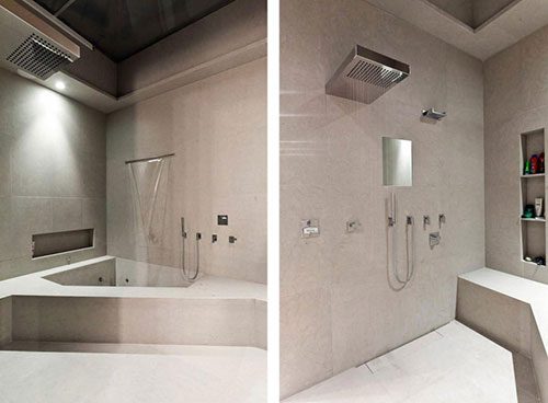 Super moderne woonkamer met driehoekig bad
