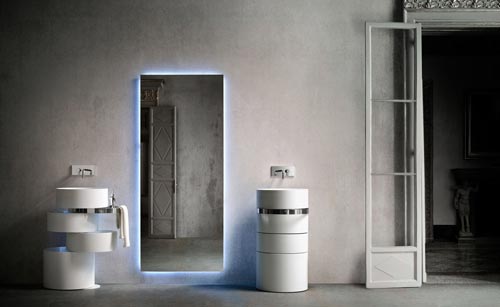 Vrijstaande witte wastafel in ton vorm