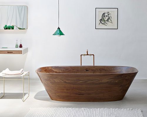 hoorbaar bestrating Pelmel Walnoot houten bad en wastafel - Badkamers voorbeelden